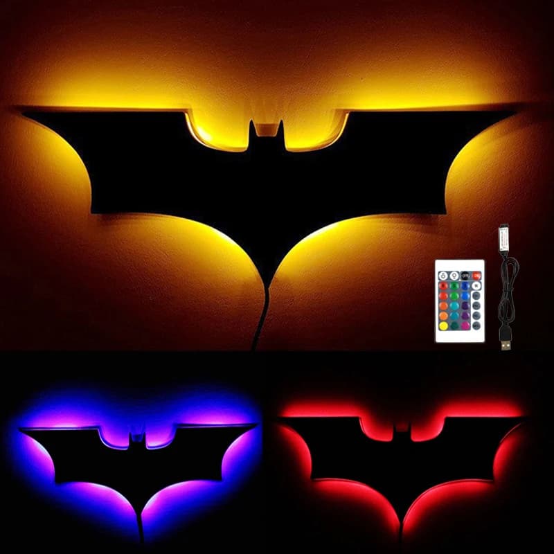 Applique murale chauve-souris 3D créative RGB, lumière LED décorative pour miroir de chevet avec tél