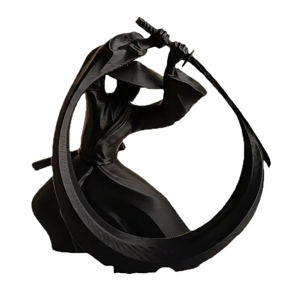 Sculpture de samouraï haute fidélité, décoration de samouraï noir mat, ornement de samouraï imprimé 