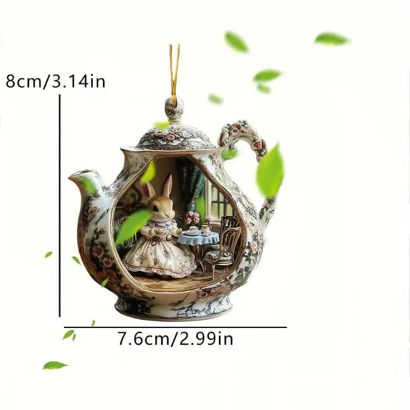 Décoration d'intérieur en acrylique 2D : Adorable lapin de Pâques dans une tasse à thé