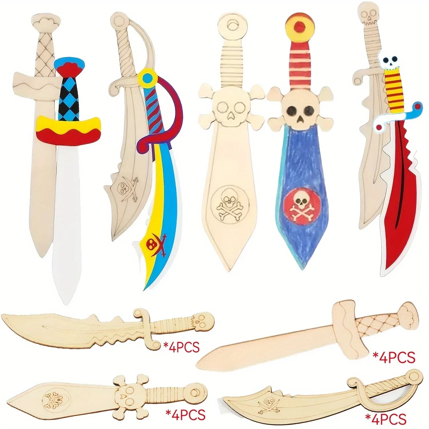 Décorations de sabres de pirate en bois, artisanat décoratif en bois non fini, idéal pour les annive