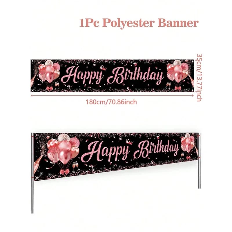 Bannière Joyeux Anniversaire Rose pour Décorations Extérieures, Panneau de Jardin, Fournitures de Fê