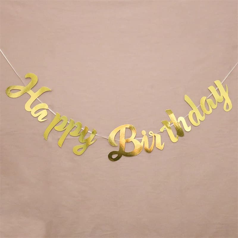 Bannière joyeux anniversaire or argent bleu, banderole en papier, guirlande suspendue pour fête d'an
