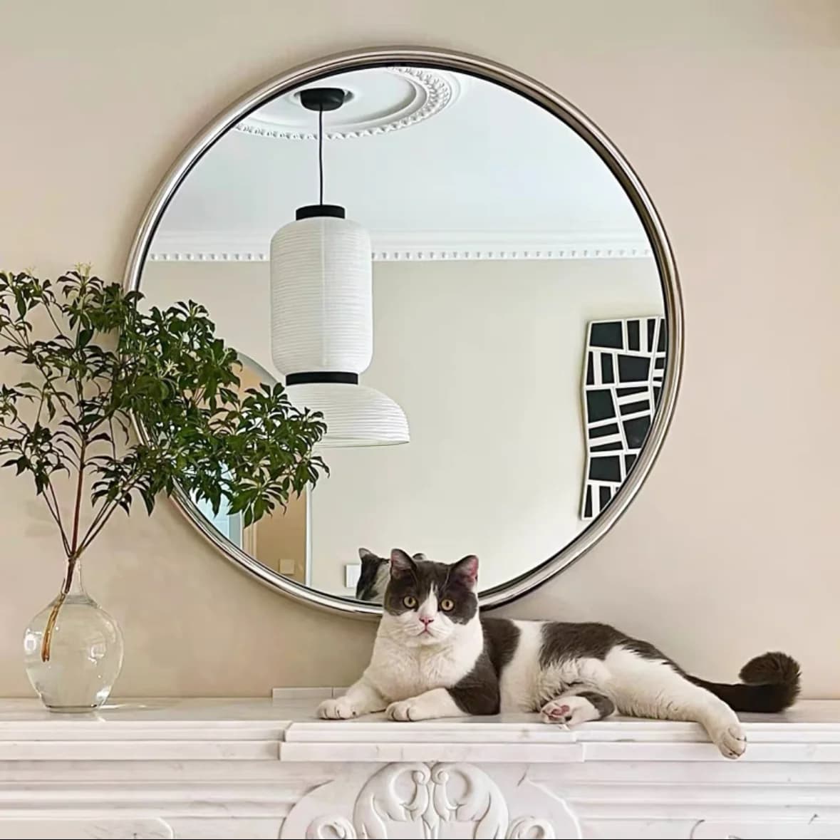 Miroir de salle de bains en acier inoxydable, petit cadre métallique moderne, miroir de maquillage P