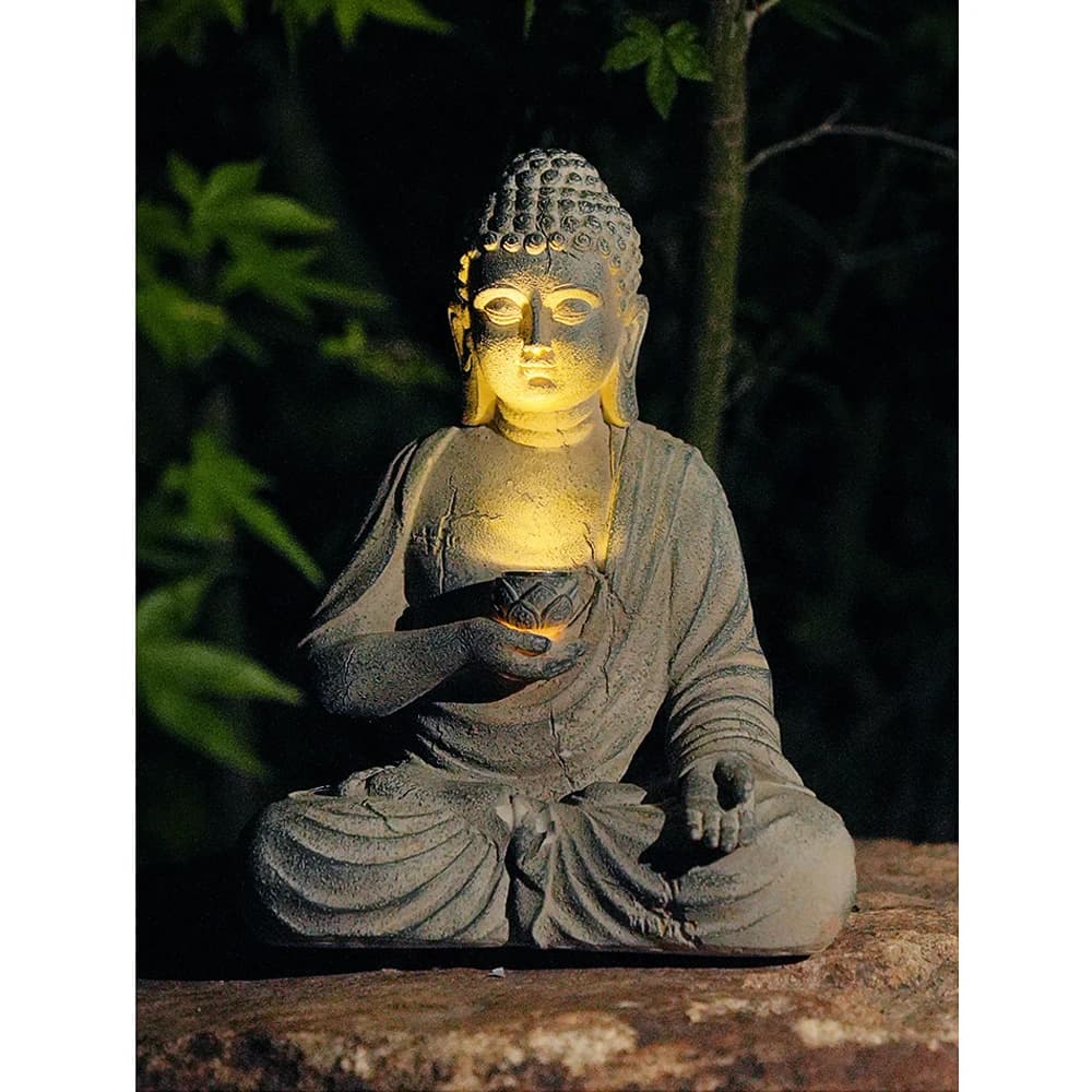 Statue de bouddha solaire en résine, Sculpture, décoration de jardin, lumière Zen, asiatique, japona