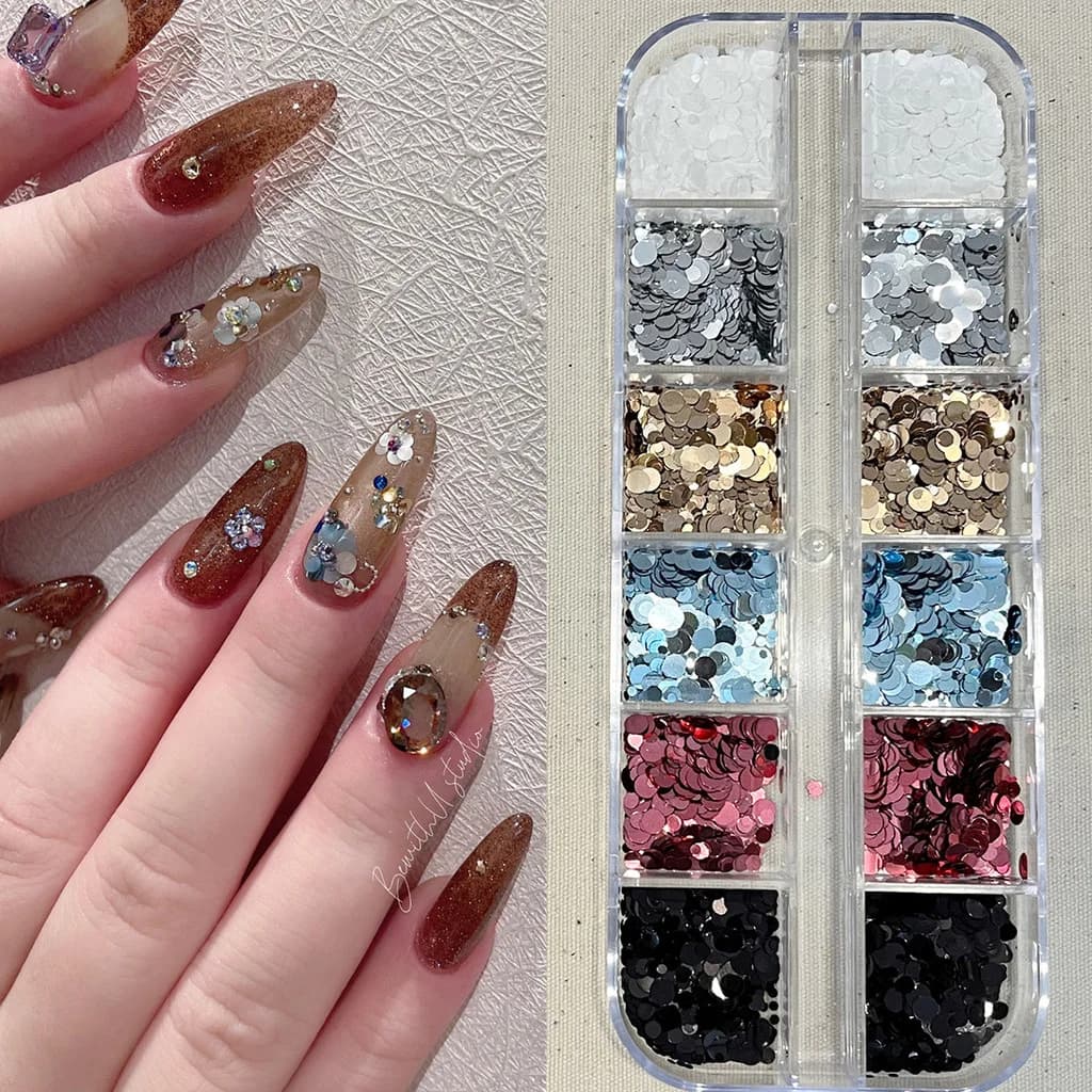 1 morceau d'accessoires pour nail art à paillettes à pois à 12 grilles, style Instagram ; accessoire
