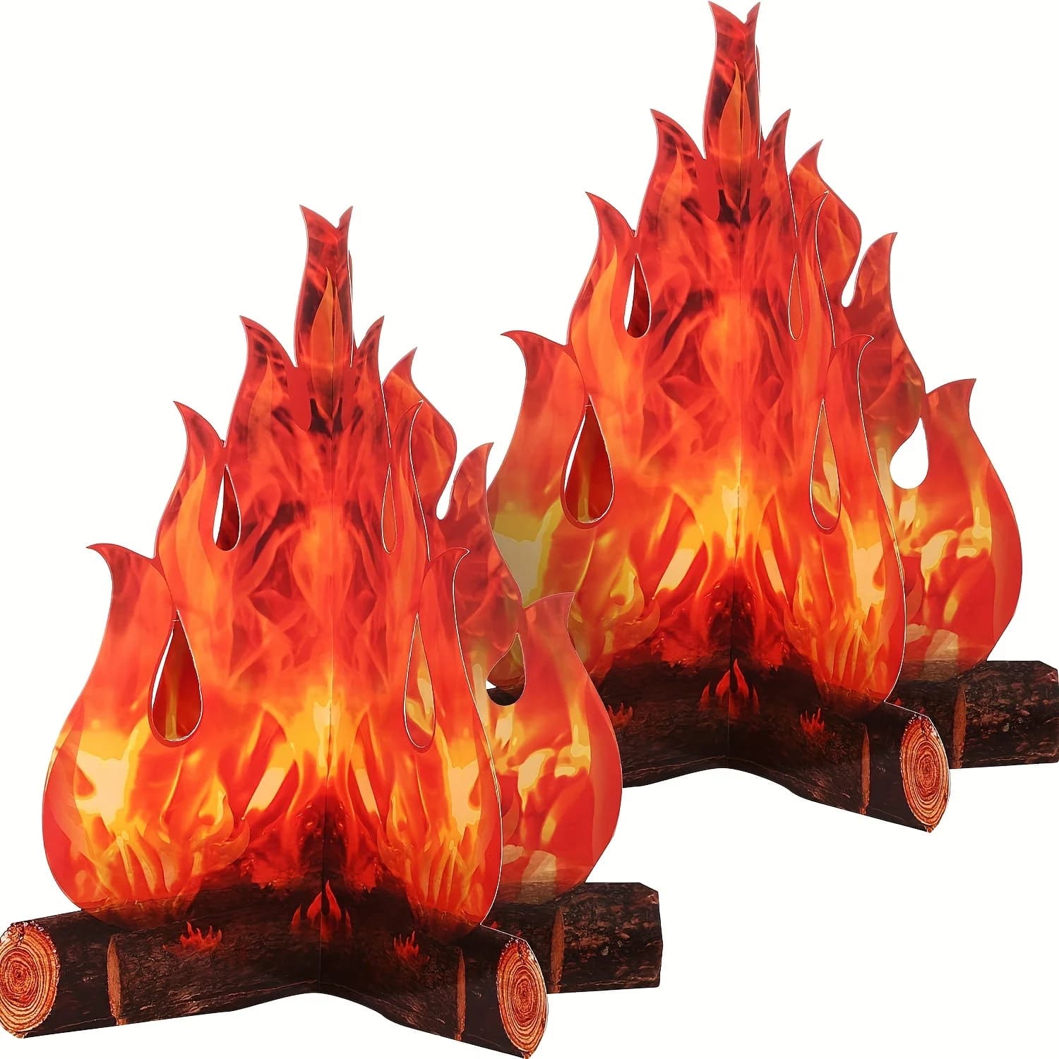 Lot de 2 fausses flammes de feu de camp 3D en carton pour décoration de camping, centre de table et 