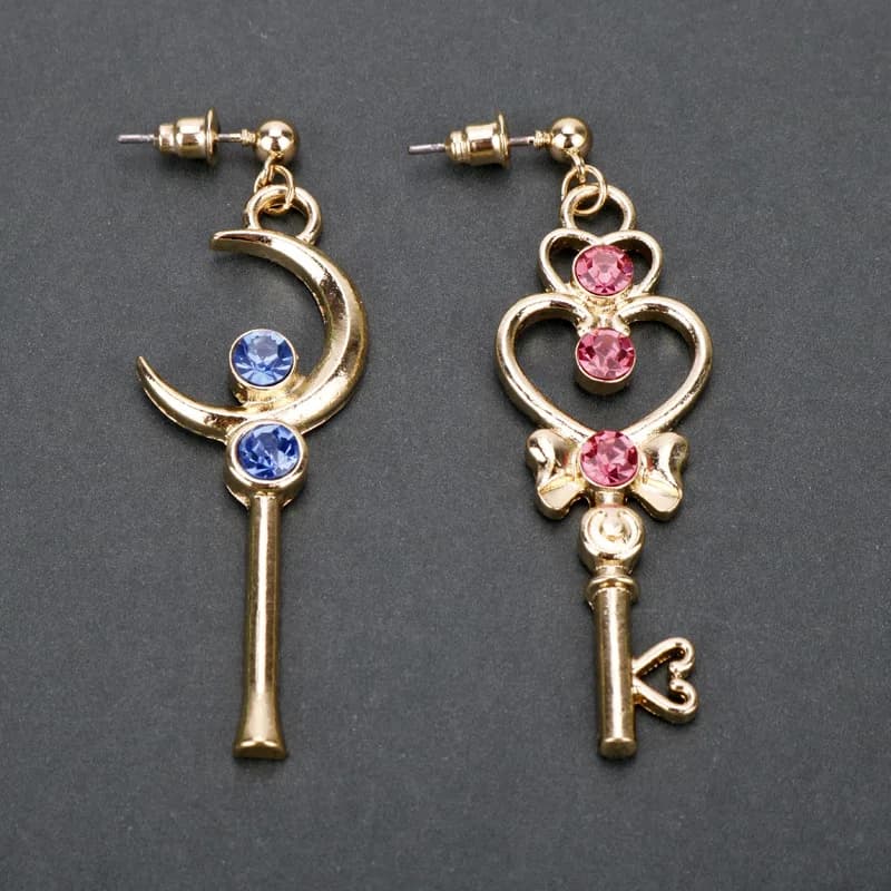 Accessoires pour filles, boucles d'oreilles clé lune coeur, longues boucles d'oreilles asymétriques 