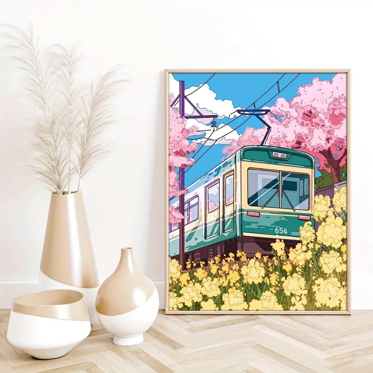 Affiche d'art mural en fleurs de cerisier japonais, impression sur toile rose pour étudiant préparat