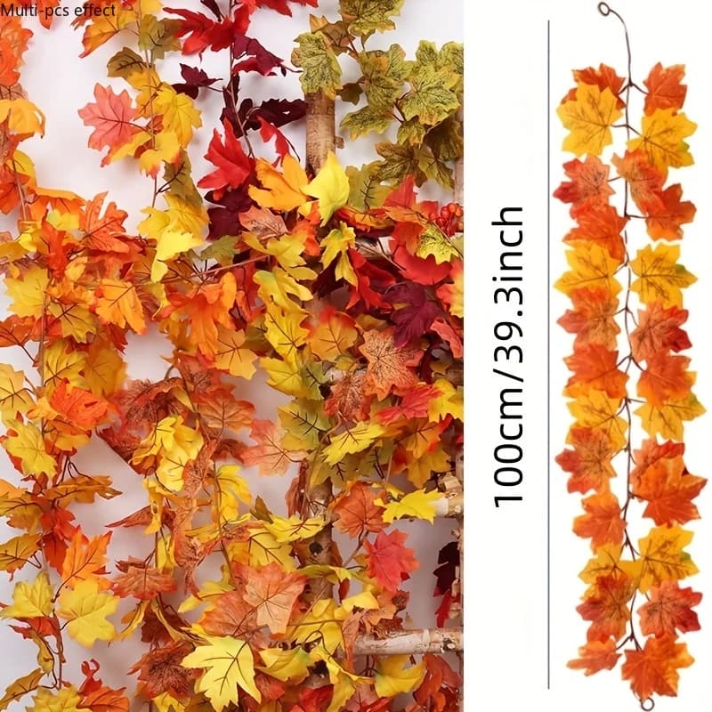 Guirlande de feuilles d'érable d'automne, feuilles artificielles, couronne pour Thanksgiving, Hallow