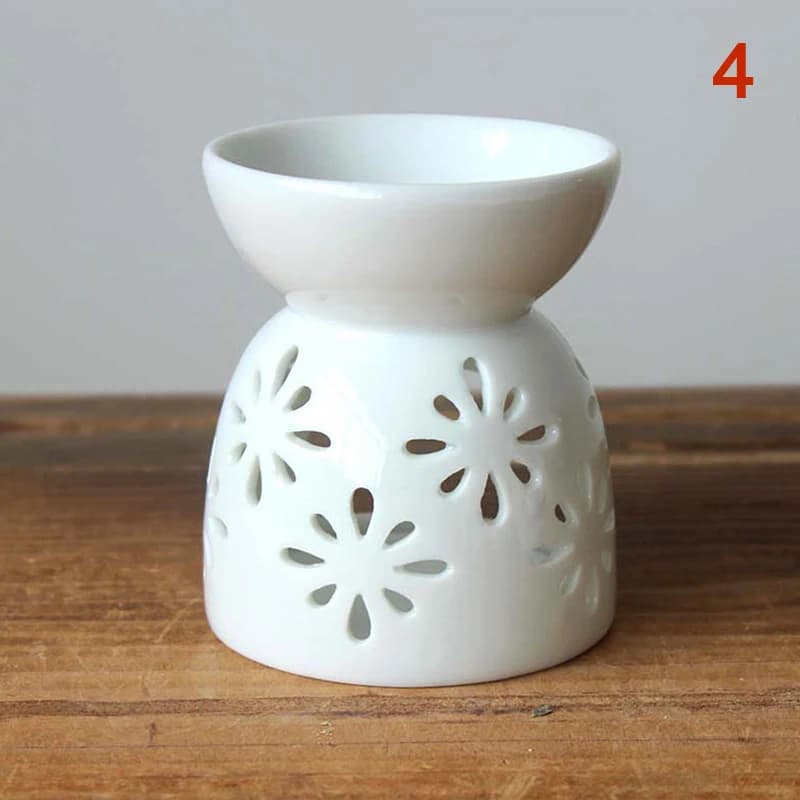 Brûleur d'arôme artisanal en céramique, fait à la main, motif de fleur creuse, brûleur d'huile essen