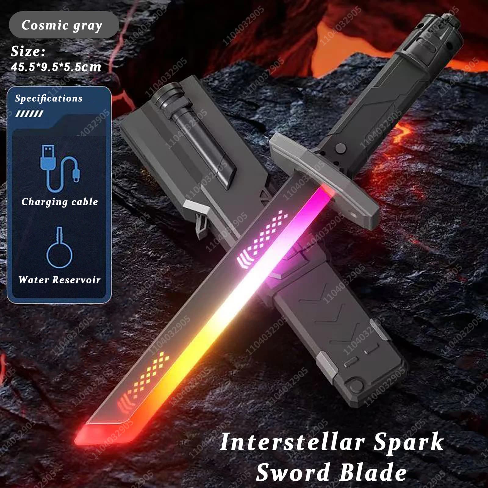 Streamer épée lumineuse avec effet étincelle et fumée, jouet épée lumineuse colorée à 7 couleurs pou