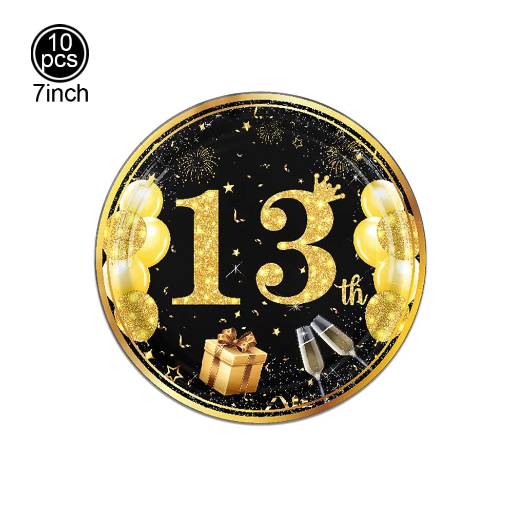 Décorations d'anniversaire pour garçons et filles de 13 ans, assiettes en papier, serviettes, tasses