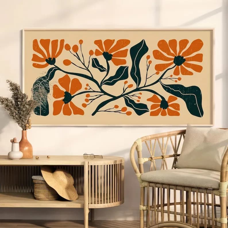 Impression sur toile florale abstraite moderne style bohème, affiche panoramique sans cadre pour déc