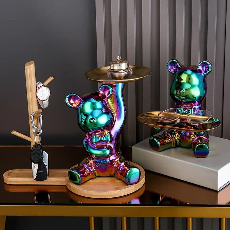 Boîte de rangement ours en céramique plaqué coloré, décoration de maison, salon, nouveau plateau de 