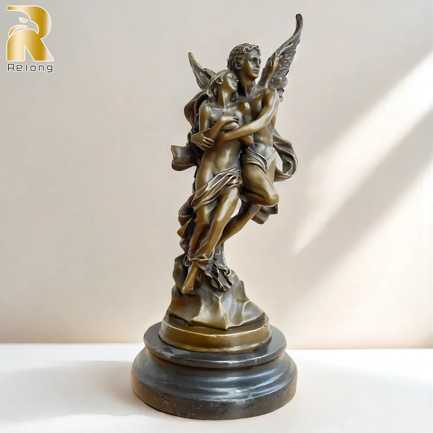 Statue et Sculpture en Bronze de Chi id et Psyché, Myenson Grec, Considérant le Bronze, Artisanat Cé