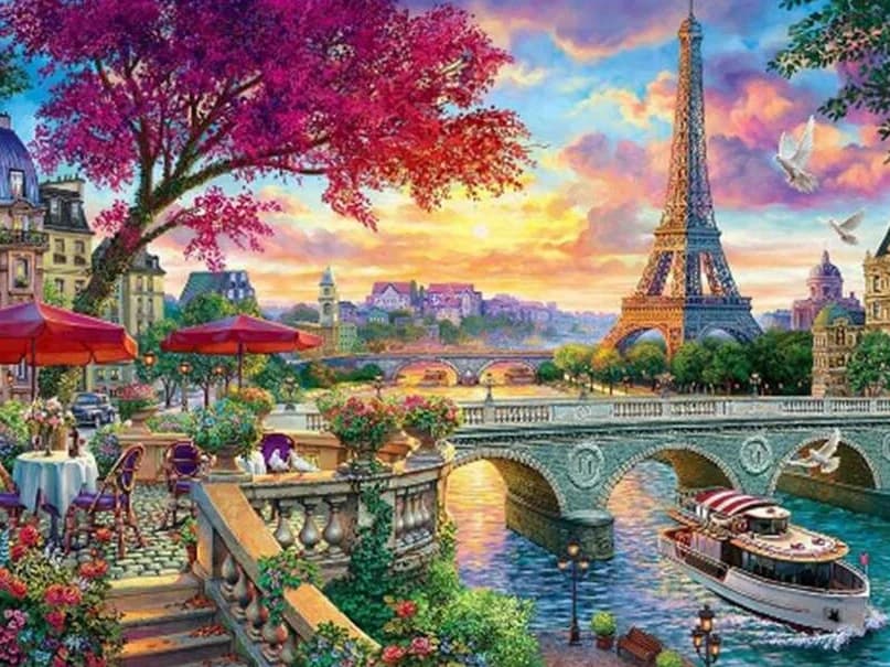 Kit de broderie diamant 5D DIY à paillettes complètes, motif Tour Eiffel de Paris et paysage de la S