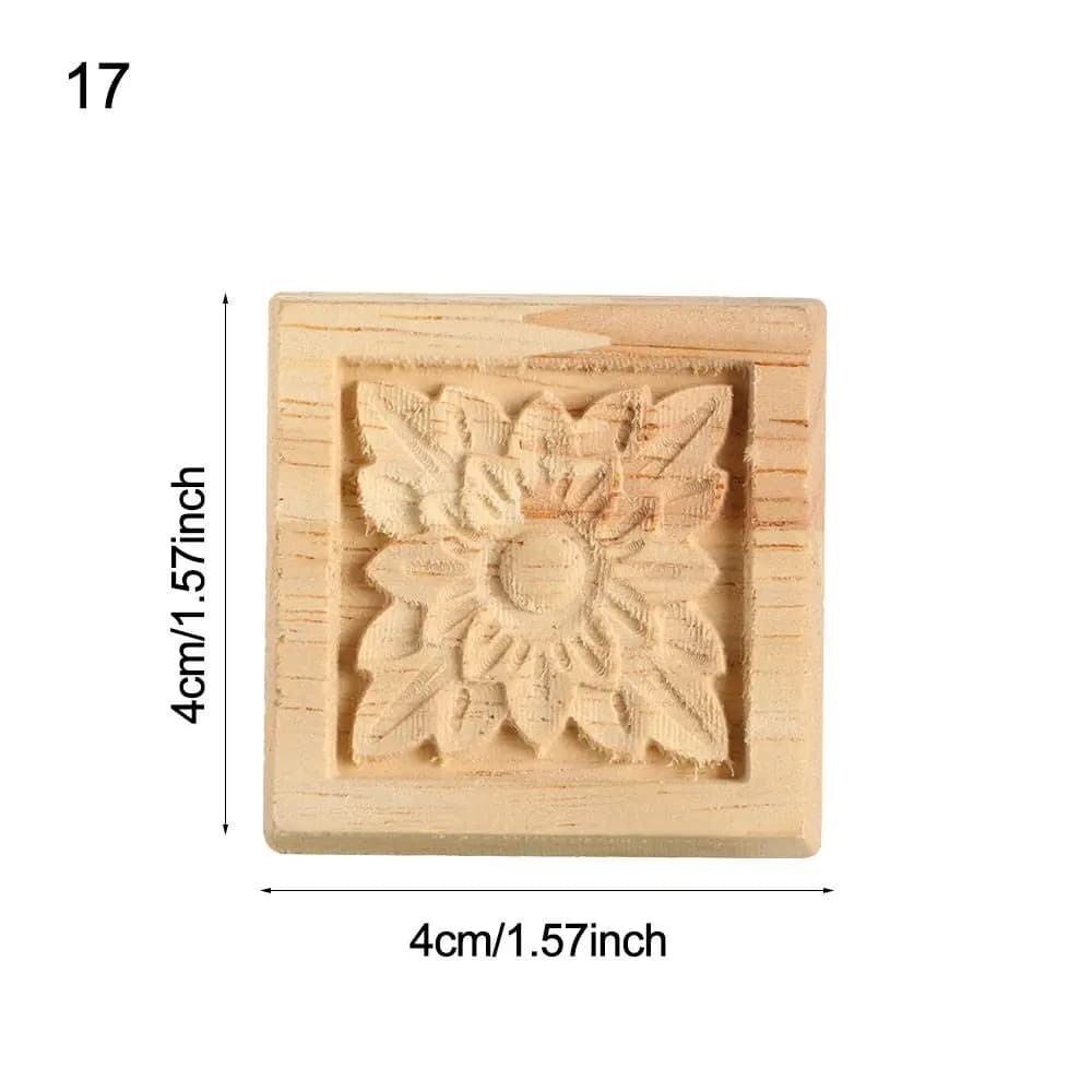 Appliques en bois naturel carrées exquises de fleurs vintage, moulures en bois non peintes, ornement