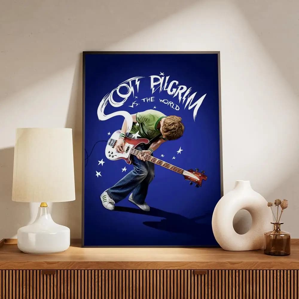Affiche murale sur toile moderne, style peinture et calligraphie, thème film S-Scott Pilgrim VS Worl