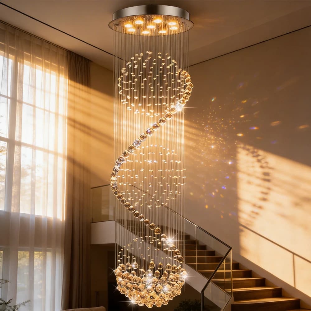 Lustre LED moderne en cristal pour escalier, lampe de plafond spirale pour décoration intérieure, su