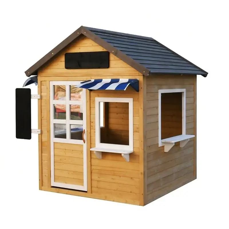Maisonnette de jeu moderne pour enfants en bois pour jardin et patio, avec kiosque de vente et table