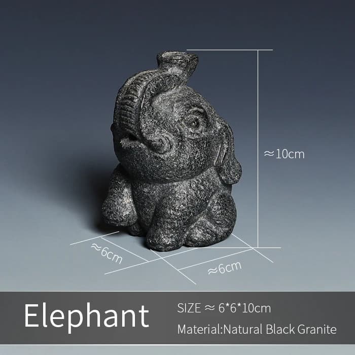Statue de mascotte d'animal d'éléphant, pierre noire, thé porte-bonheur, porte-encens, Sculpture Fen