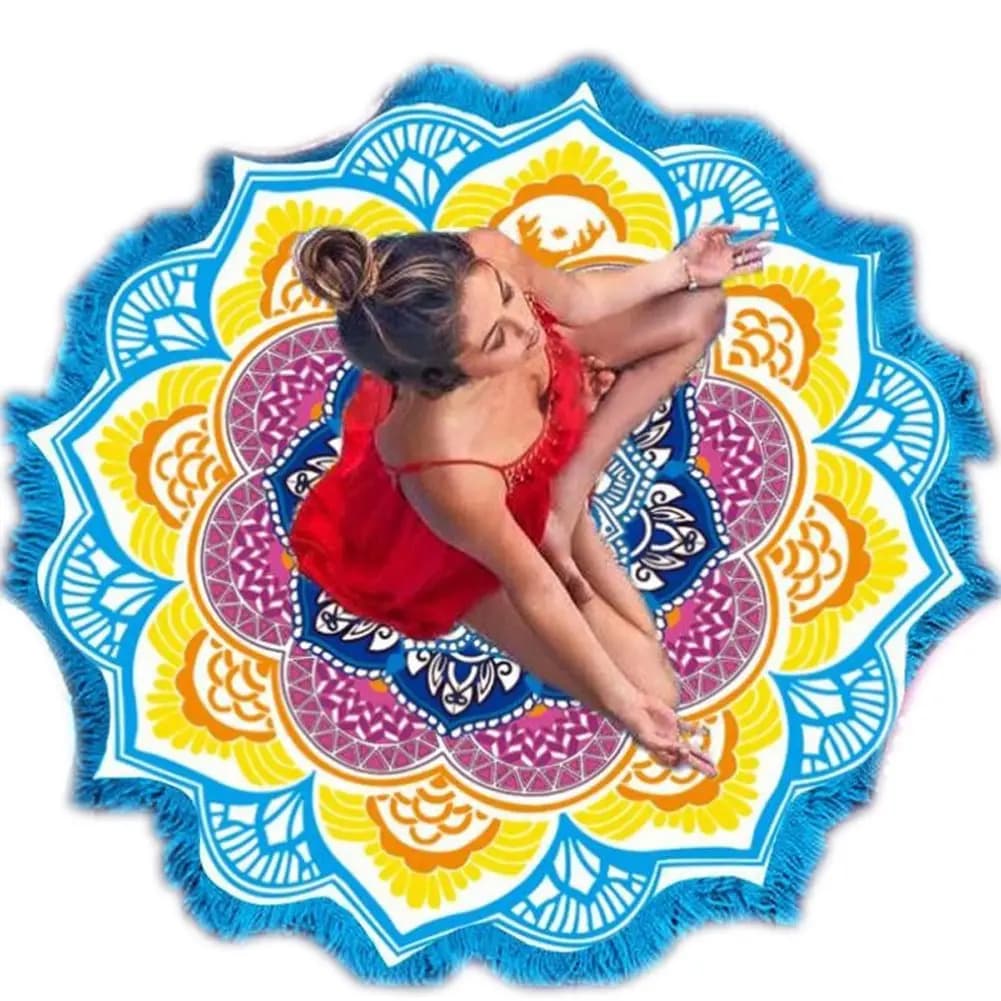 Serviette de plage imprimée Mandala indien avec pompon, tapisserie murale, cover-up bikini en polymè