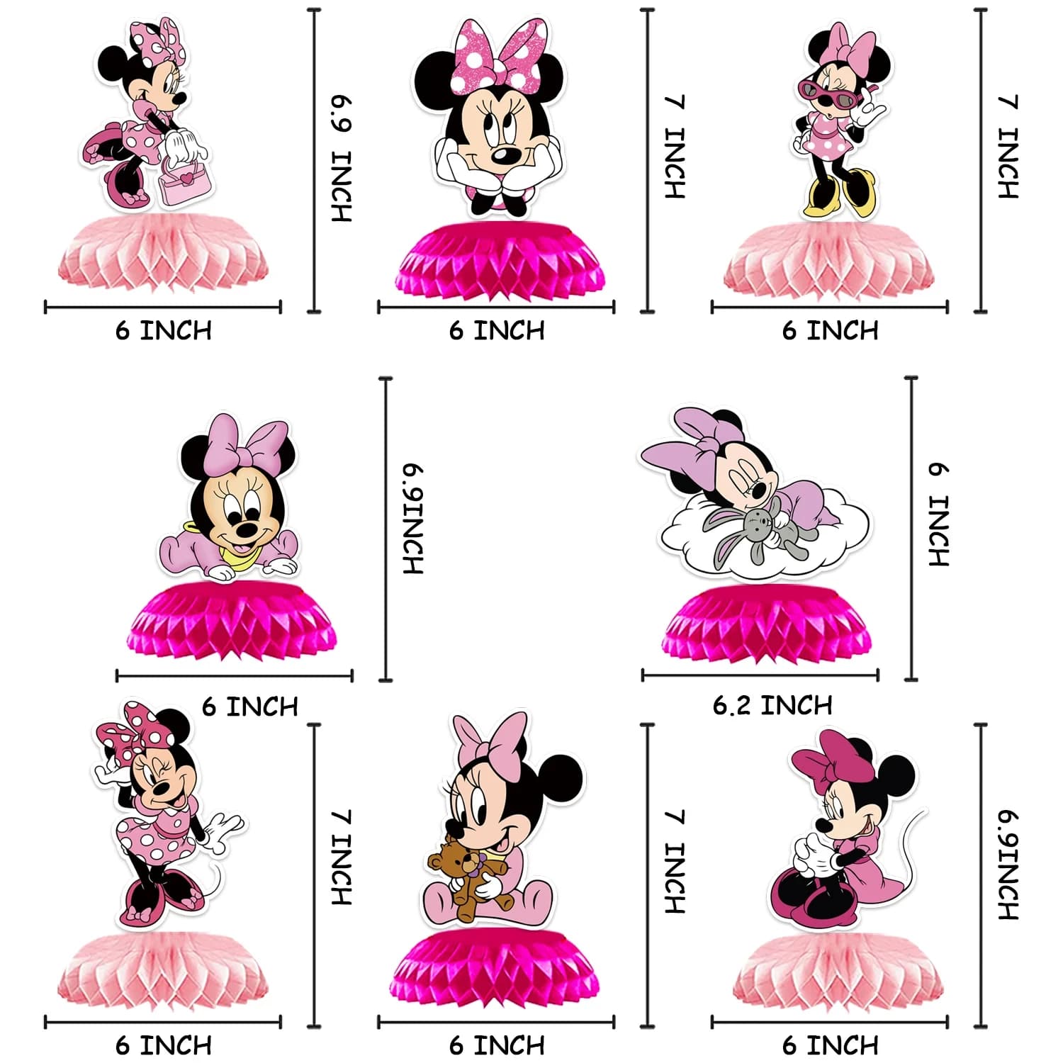 8 pièces Minnie Mouse nid d'abeille centres de Table décoration de gâteau d'anniversaire pour filles