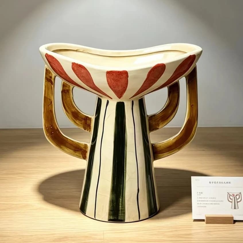 Vase en fausse céramique peint à la main avec poignée, ornement floral vintage pour table, décoratio