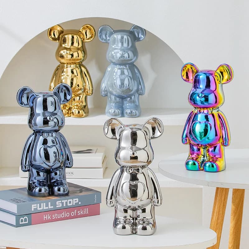 Statues céramiques d'ours en style brick esthétique de 17/27 cm. Décoration d'ours en peluche, figur