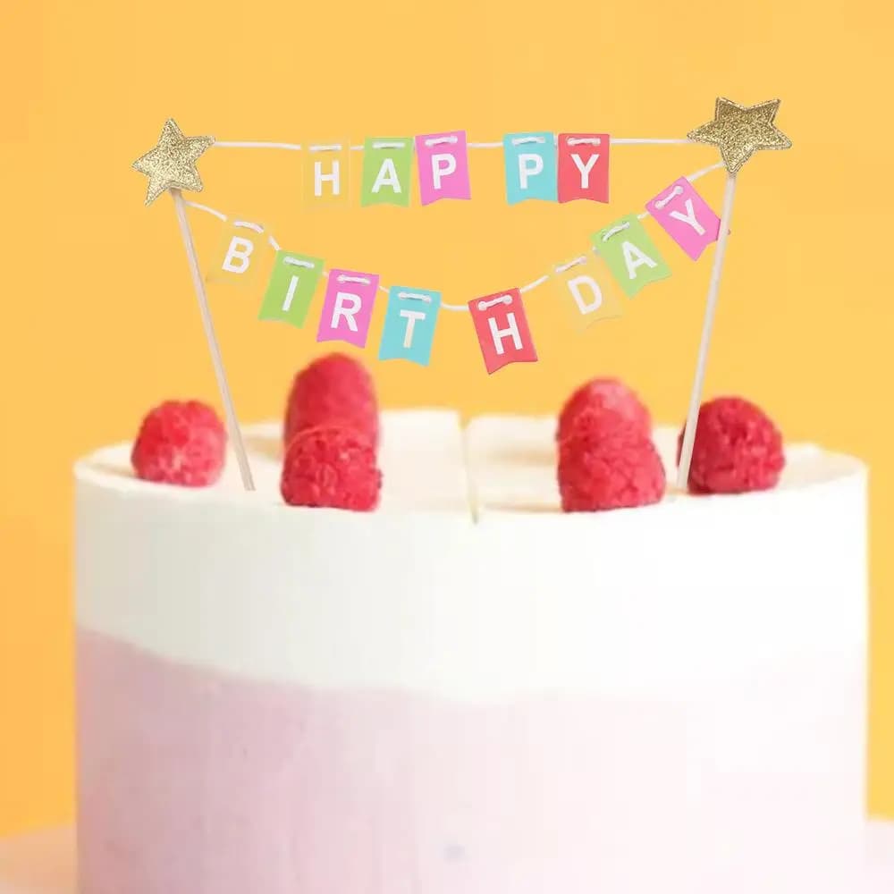 Décoration de gâteau colorée en forme de fanion, jolie bannière en papier pour gâteau, étoile DIY, j