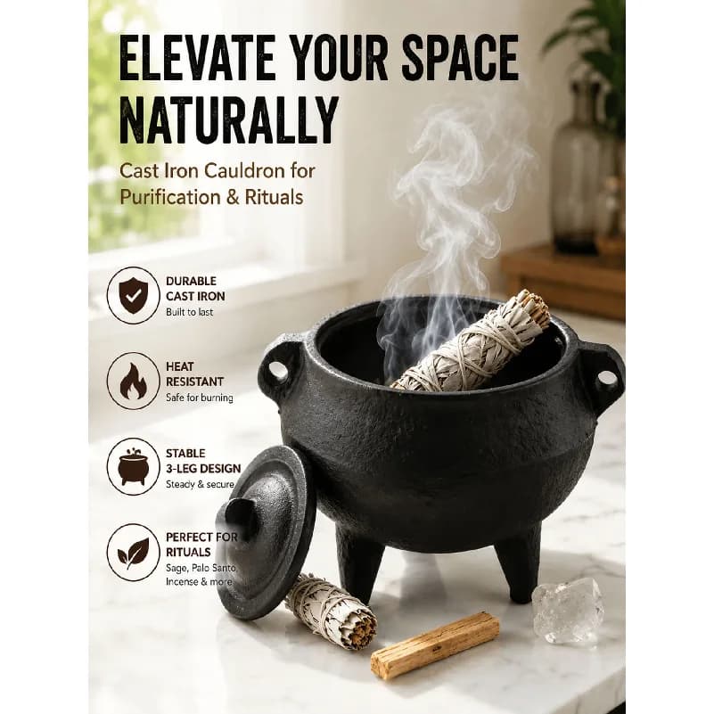Brûleur d'encens en fonte avec couvercle, brûleur d'encens de purification pour la méditation et le 