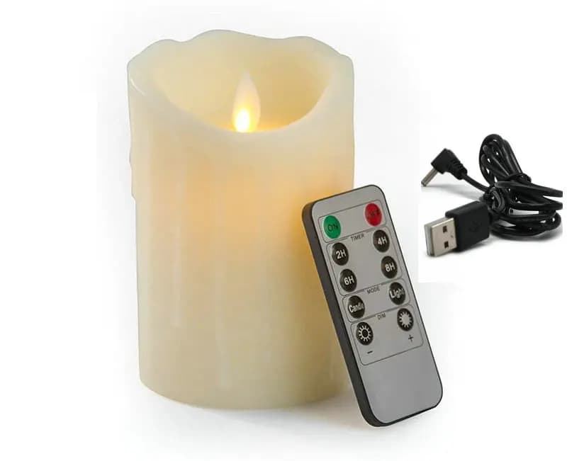 Bougie électrique sans flamme rechargeable par USB, en cire de paraffine, avec mèche mobile dansante