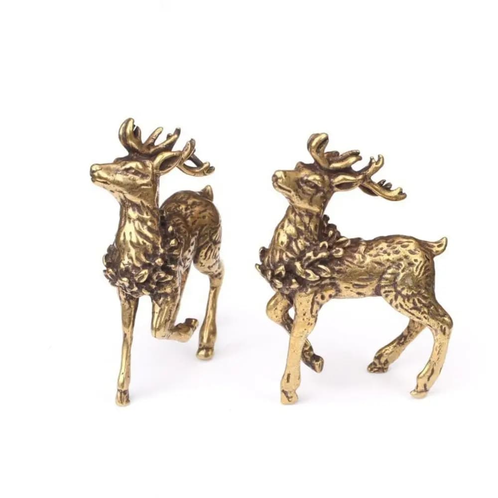 Lot de 2 figurines de cerfs en cuivre pur, micro-sculptées, miniatures, durables, style antique, pou