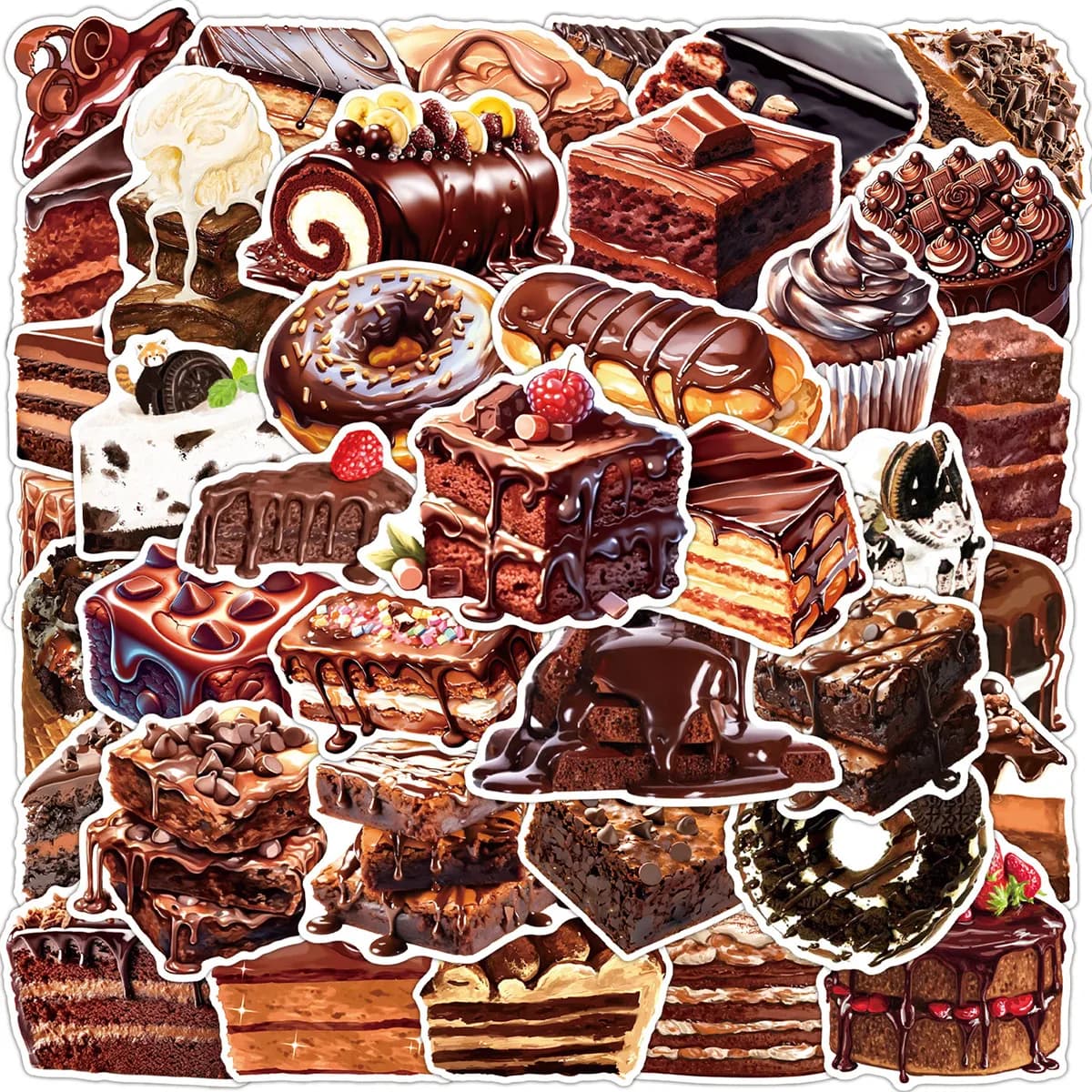 Autocollants de desserts au chocolat, imprimés de gâteaux et de Brownie, adaptés aux amateurs de nou
