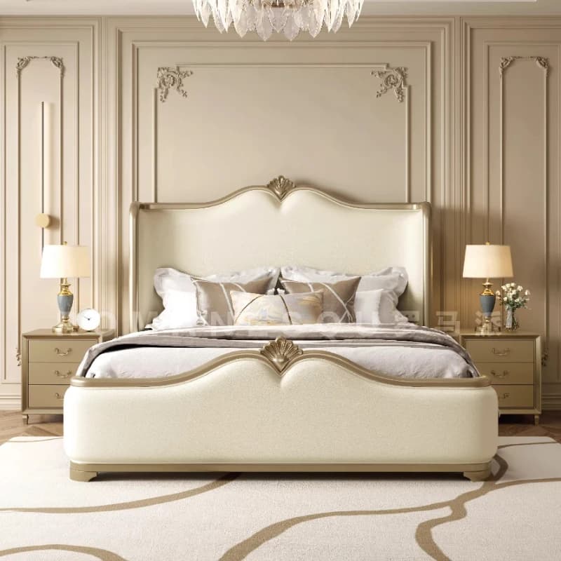 Lit double 180x200cm avec cadre et tête de lit, lit matrimonial de luxe, base Queen, mobilier de cha