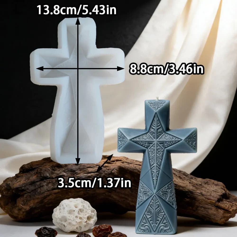 Moule en silicone 3D pour bougie parfumée en forme de croix de Jésus, motif floral rétro en relief, 