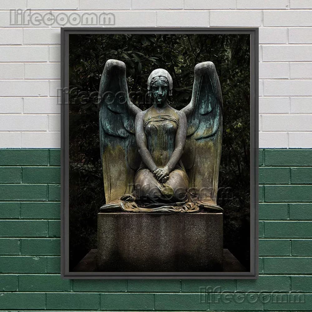 Statue d'ange gardien en cimetière, peinture sur toile d'art mural de photographie, ange qui pleure,