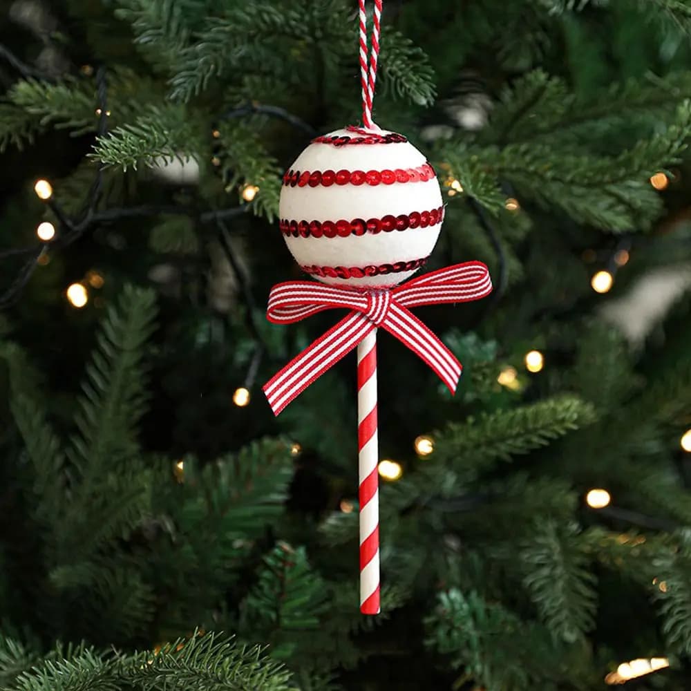 Décorations de Noël suspendues en forme de canne à sucre, motif dessin animé, avec clochette et suce