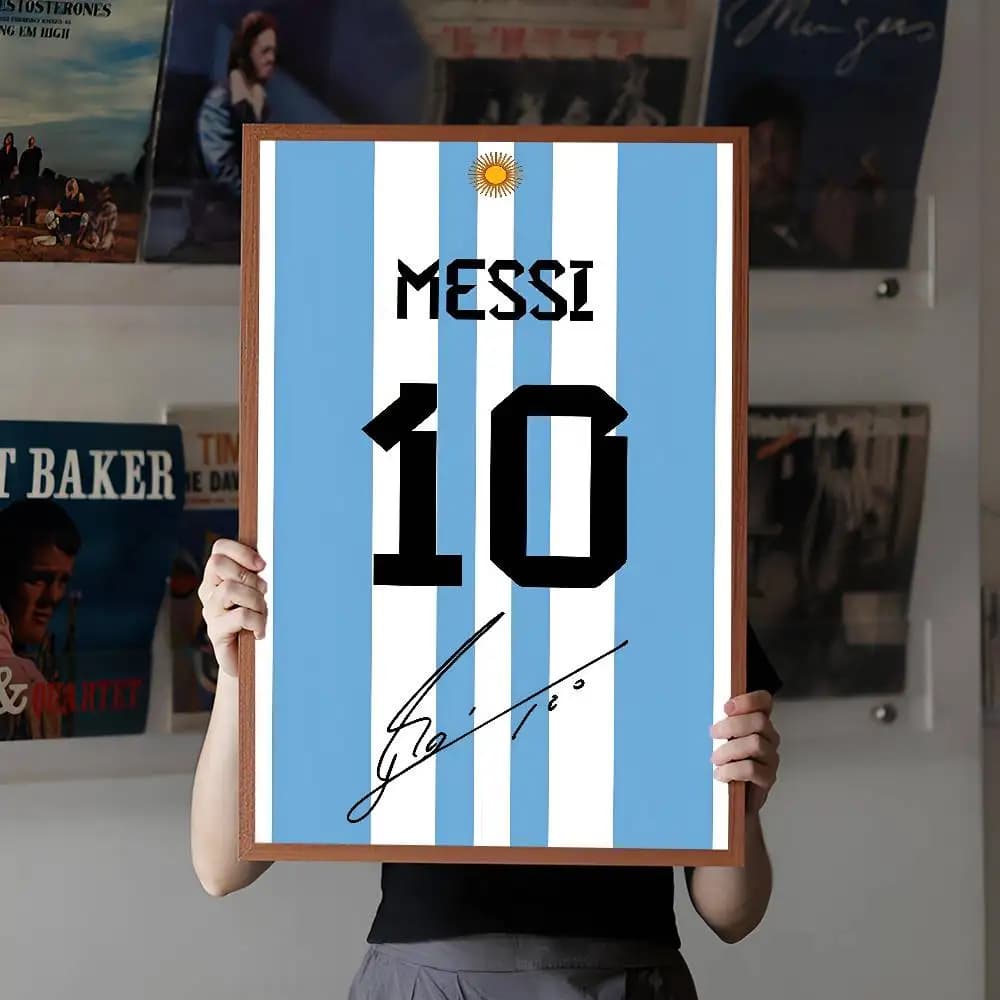 Affiche de Football signée L-Lionel m-messi, autocollant en papier imperméable, décoration murale po
