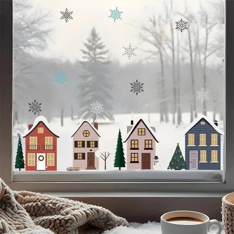 Autocollants de Noël pour fenêtres, amovibles, auto-adhésifs, double face, flocons de neige, sapin d