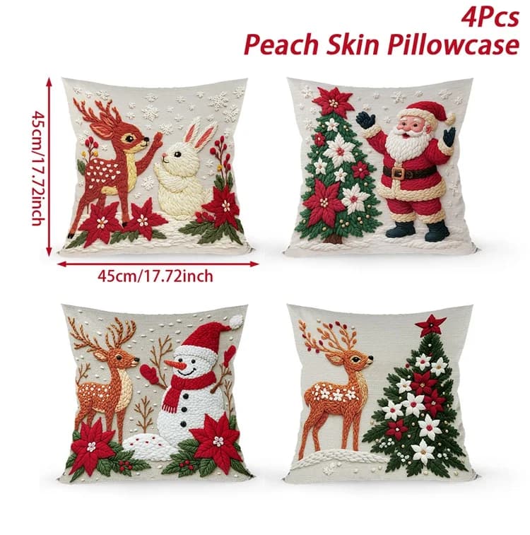 4 pièces joyeux noël housse de coussin décorations pour la maison 2025 ornement de noël taie d'oreil