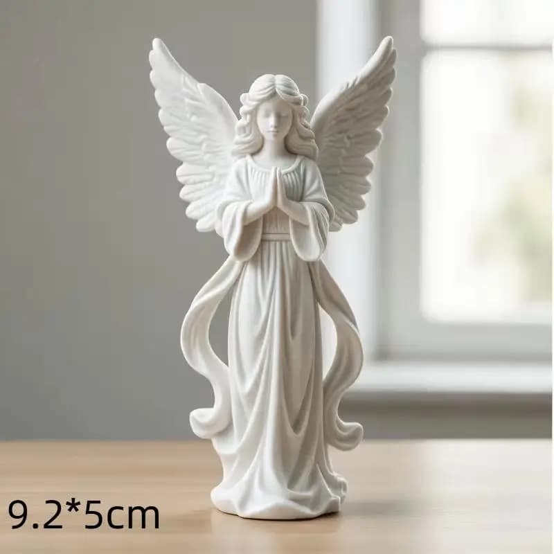 Statue d'ange priant imprimée en 3D, figurine d'ange gardien, sculpture religieuse blanc or pour la 