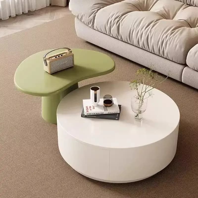 Ensemble de tables basses rondes nordiques, design moderne, tables basses de rangement uniques, mign