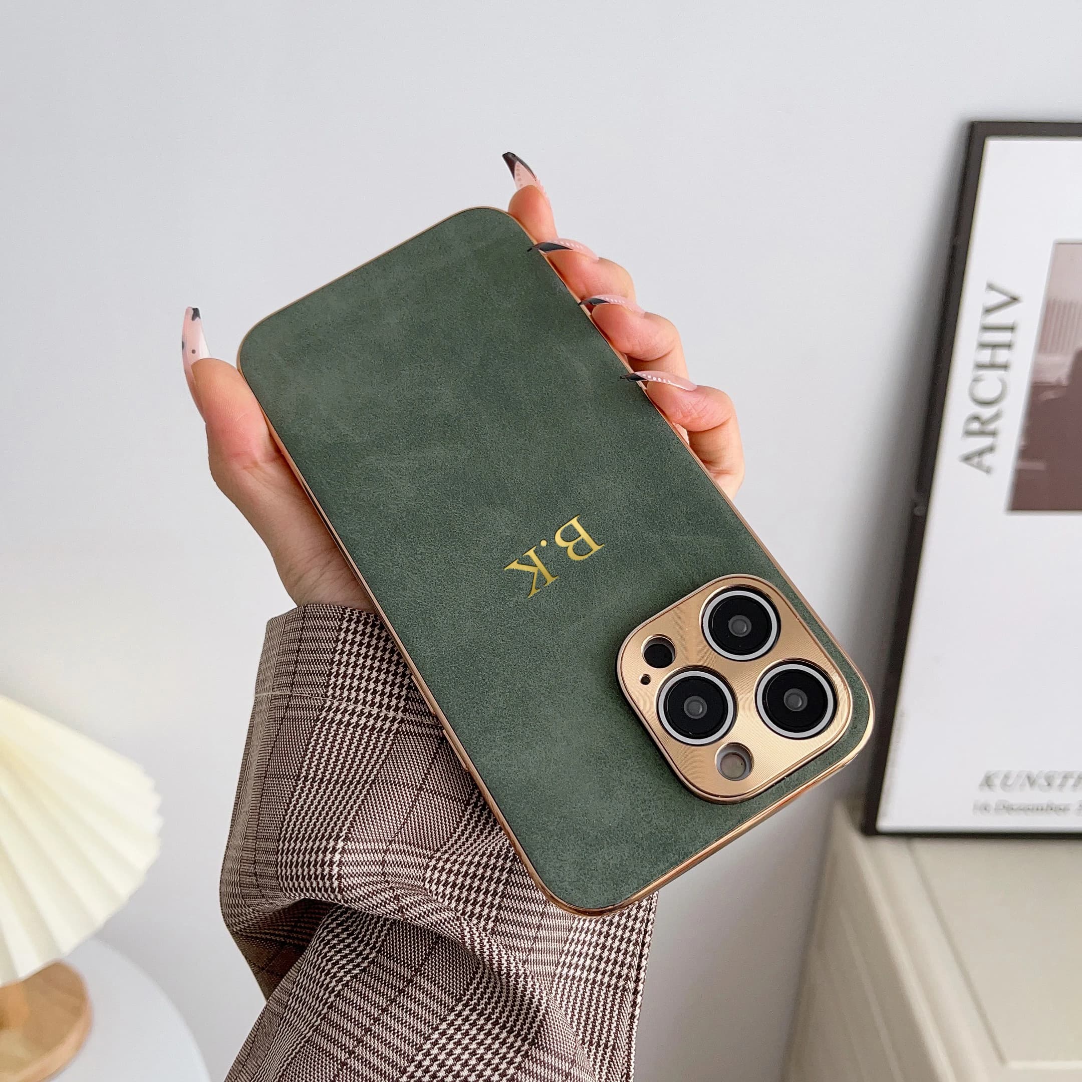 Étui en cuir avec nom personnalisé pour Iphone 11 12 13 14 15 16 17 Pro Max 17, cadre plaqué à l'air