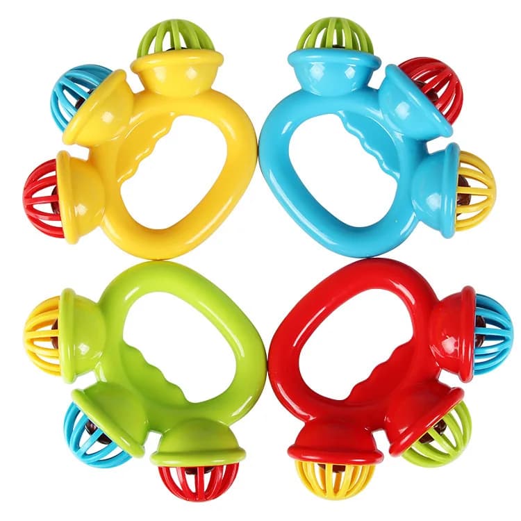 Hochet confortable pour bébé de 0 à 3 ans, sonnerie à trois têtes, boule de préhension, jouets éduca