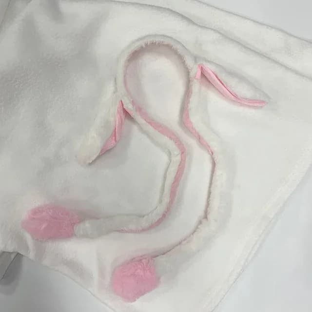 Chapeau de lapin avec oreilles mobiles, peluche chaude, bonnet d'airbag doux et mignon, bande de sau