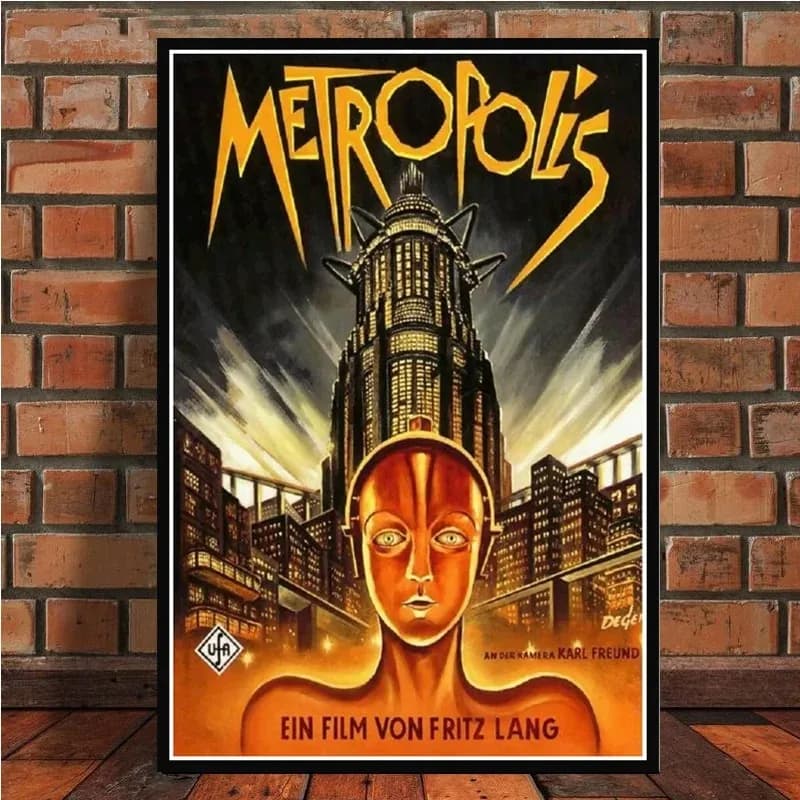 Affiche de peinture sur toile Fritz Lang, film vintage, rétro des années 80, image de métropole alle
