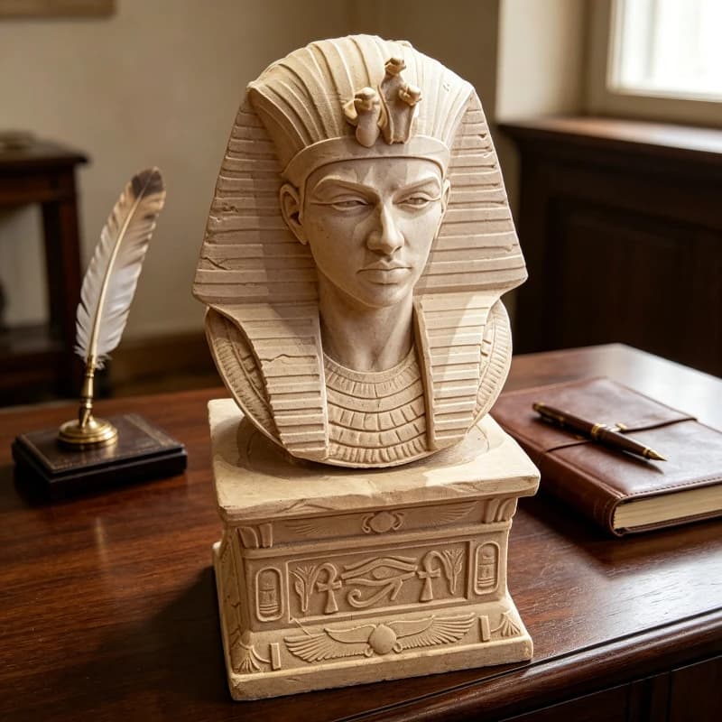 Statue de la buste du pharaon égyptien ancien Toutankhamon, avec coiffe Nemes et Œil d'Horus, objet 
