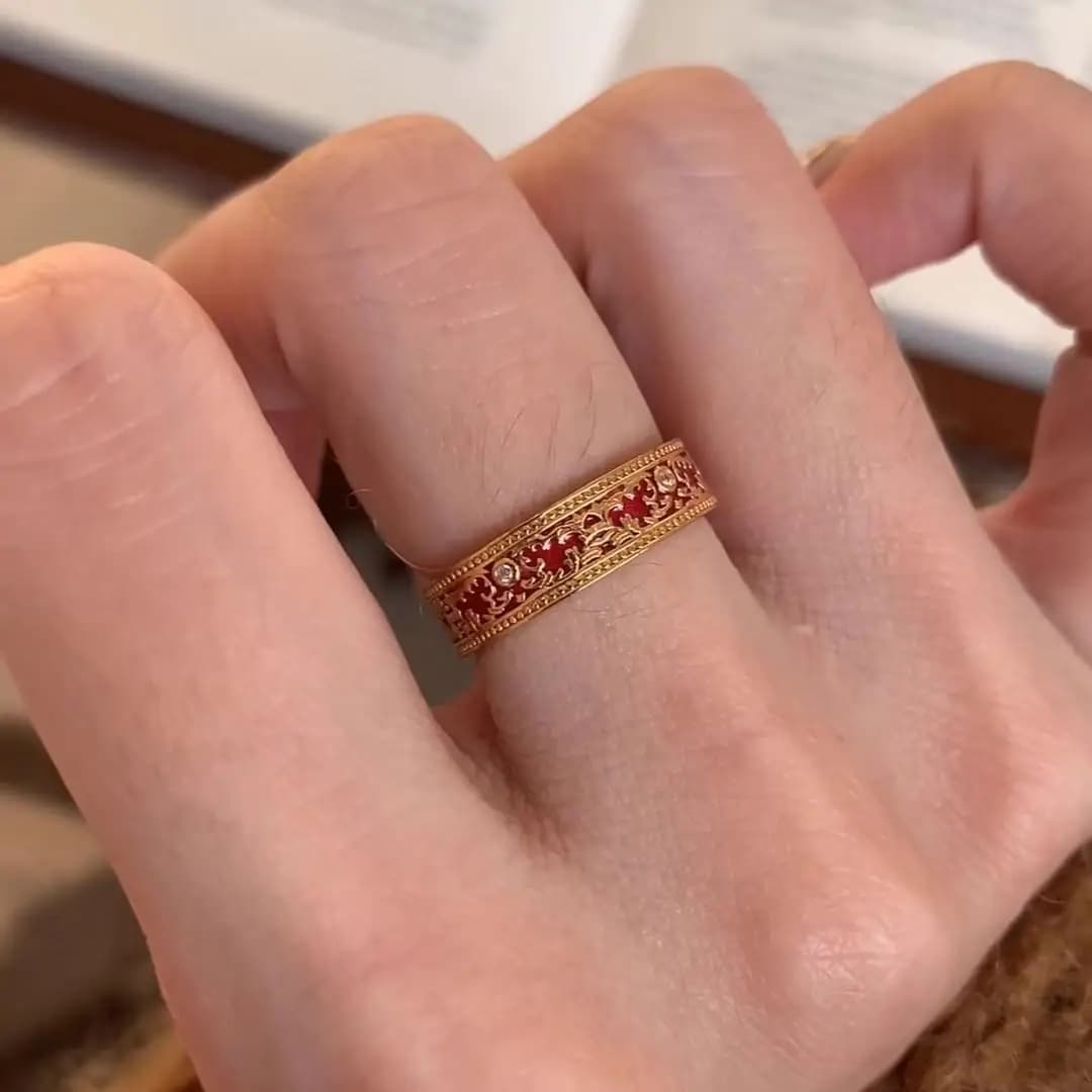 Bague Vintage en diamant goutte à goutte en émail rouge, style cour, bagues de luxe légères pour fem