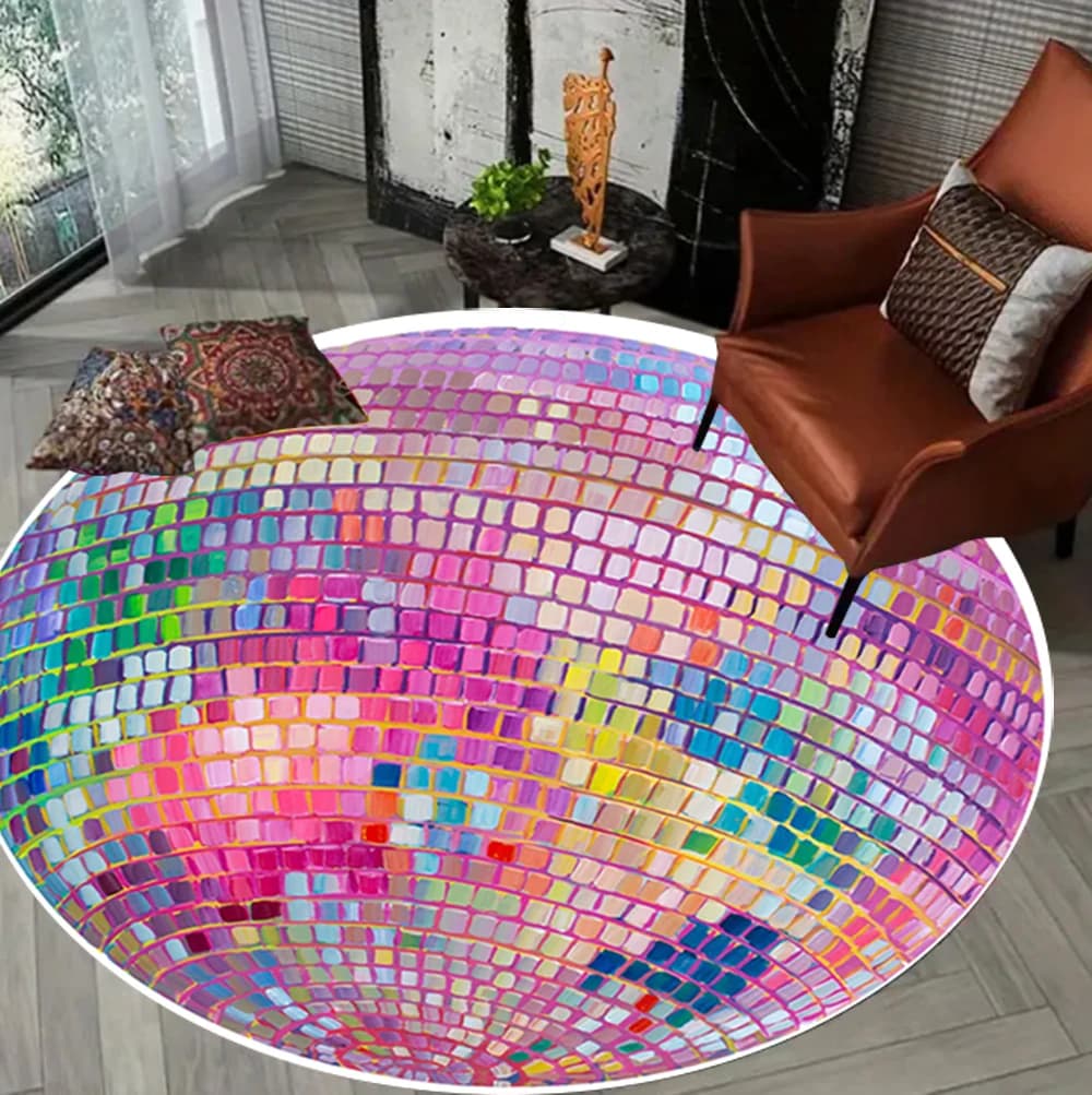 Tapis circulaire imprimé boule Disco, paillasson de fête, cuisine, chambre à coucher, salon, entrée,